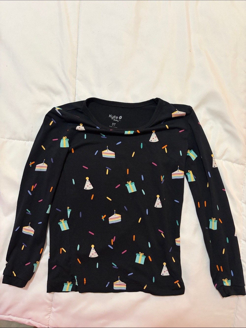 Kyte BABY Black Long Sleeve Top with Party Cake & Gift Print